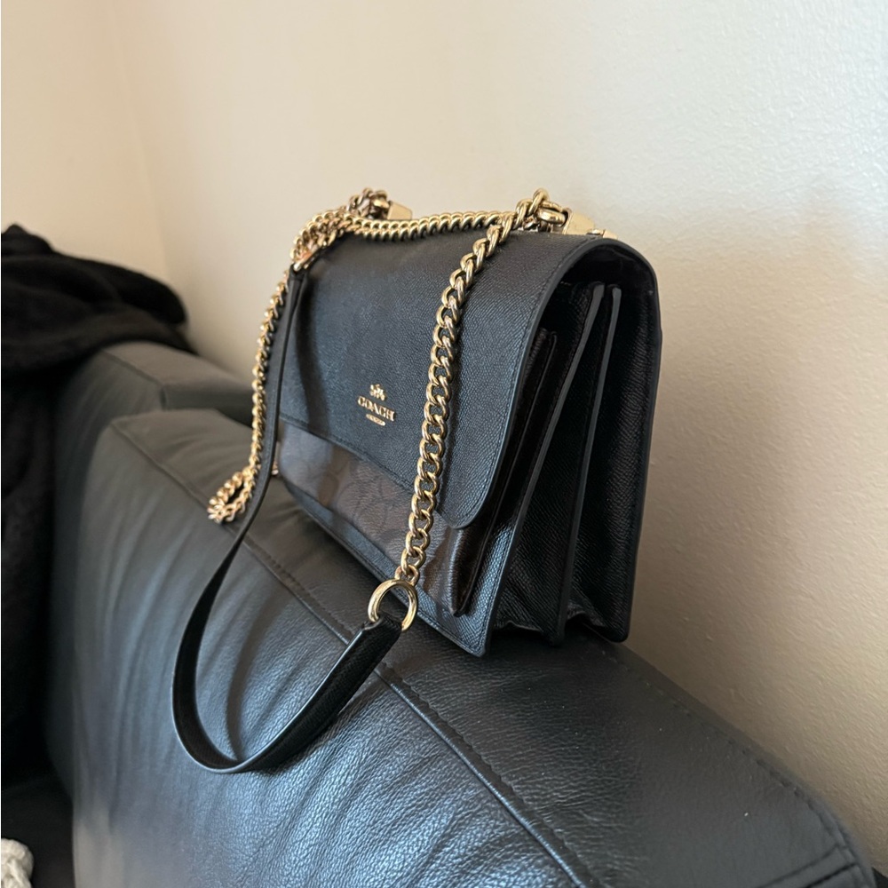 Coach Black Leather Crossbody with Gold Chain Strap - Picture 2 of 13